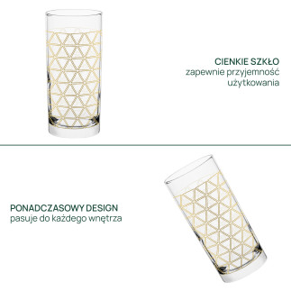 Szklanki do wody i napojów Phila Geometric Gold 6 x 285 ml