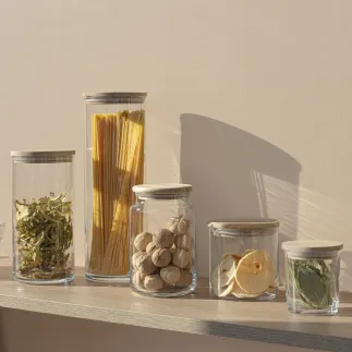 Szklany pojemnik z drewnianym deklem Stor 10 cm