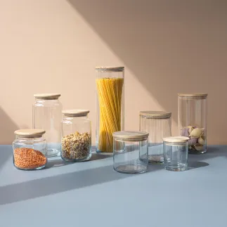 Szklany pojemnik z drewnianym deklem Stor 10 cm