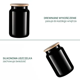 Zestaw czarnych słoików do przechowywania z drewnianymi deklami Carissa Black&White 3 x 970 ml