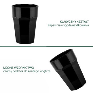 Czarne szklanki do wody i napojów Gigi Piano Black 6 x 425 ml